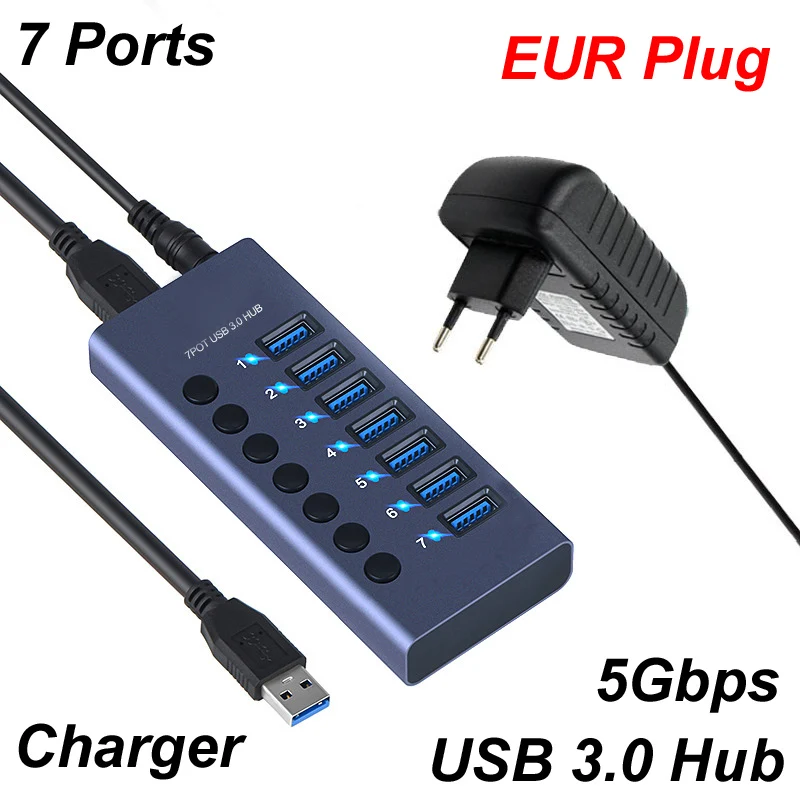 7 Портове USB 3.0 Хъб Зареждане 5 Gbit/с Влак Данни + Мощност ac 12v 3A 36 W Смяна Кабел За мобилен твърд диск клавиатура мишка . ' - ' . 3
