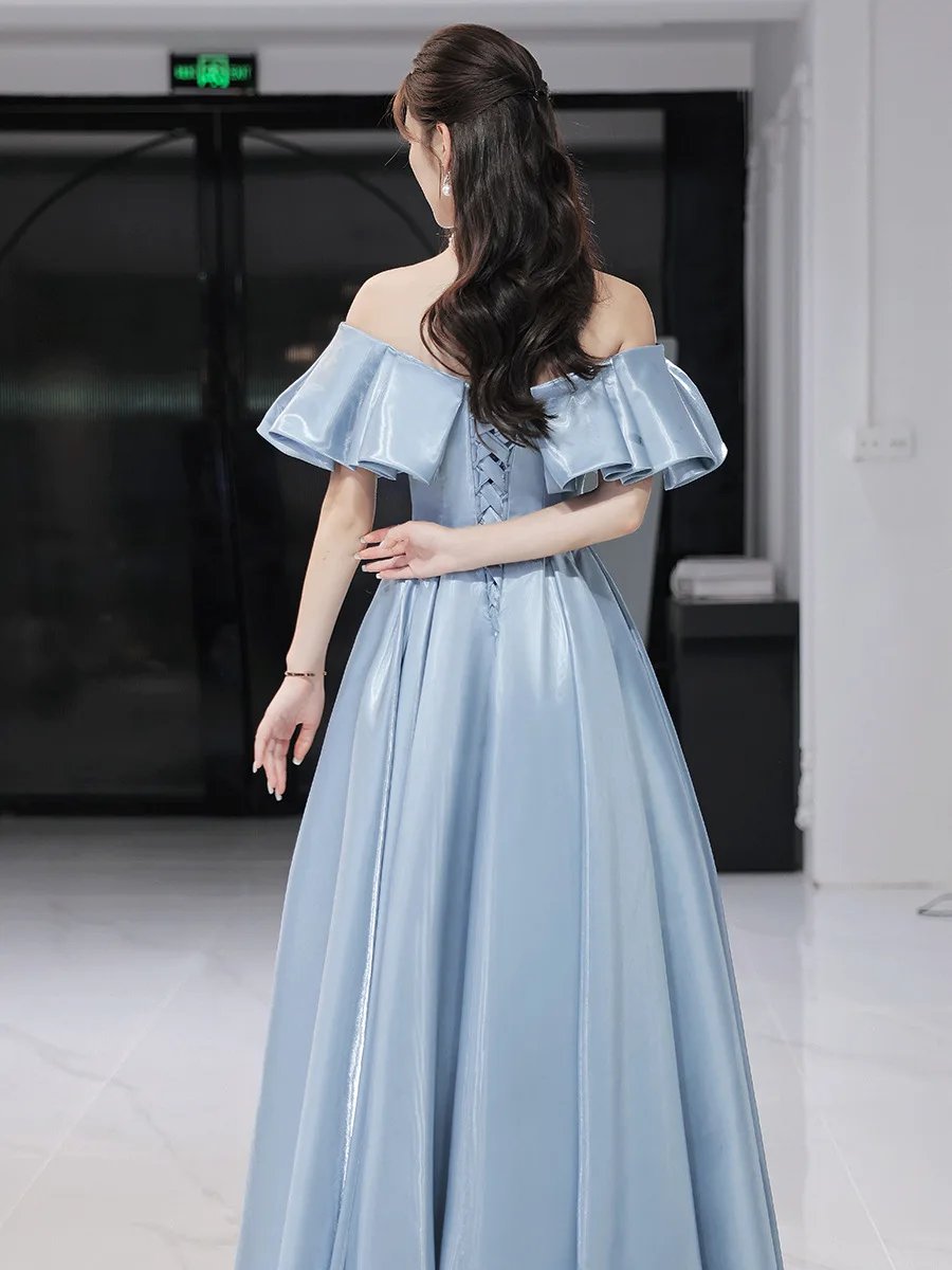 Вечерна рокля женски темперамент 2022 година, ново вечер есен светло синя рокля, нишевое луксозно годишна среща водещ висок клас . ' - ' . 3