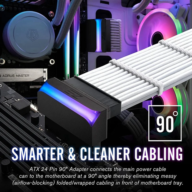 2 елемента ATX 24-пинов захранващ адаптер с конектор на 90 градуса 5 В ARGB дънната платка захранващ кабел Конектор на дънната платка . ' - ' . 3