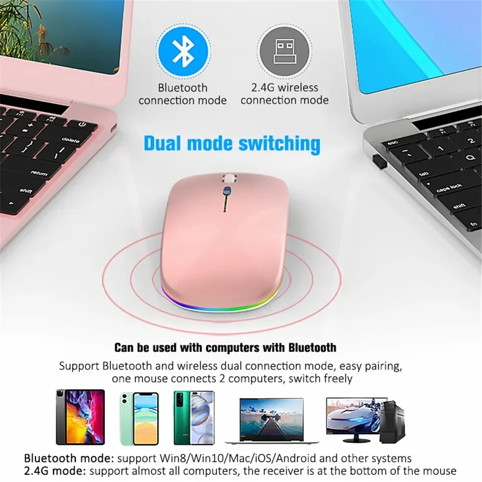 Безжична мишка с Bluetooth, тиха мишка Mause, Wi-Fi, ергономична мини-мишка, USB-оптични мишки за настолни компютри, преносими КОМПЮТРИ . ' - ' . 3