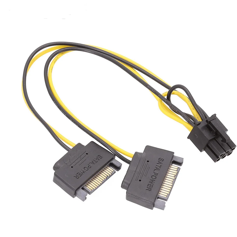 SATA 2x15Pin към видео карта PCI-e 6-пинов штекерный кабел SATA dual 15pin за графика на процесора 6pin штекерный кабел-адаптер 15 см 18AWG . ' - ' . 3