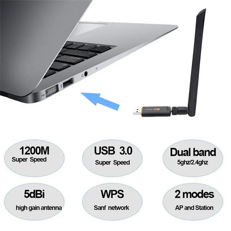 1200 мб/с, Realtek 8812bu, Usb 3.0 мрежова карта, високоскоростен Wi-Fi интернет, мрежов адаптер за вашия лаптоп, настолен . ' - ' . 3