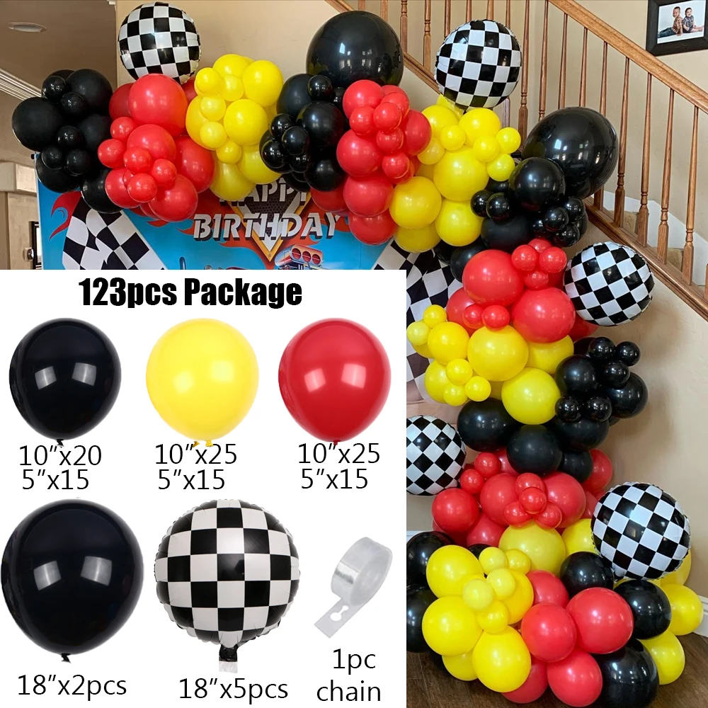 123 бр. балони за състезателен автомобил за рожден ден, бял, черен, червен балон, арка, венец за момчета, два бързи детски душ, аксесоари за парти по случай рождения ден . ' - ' . 3