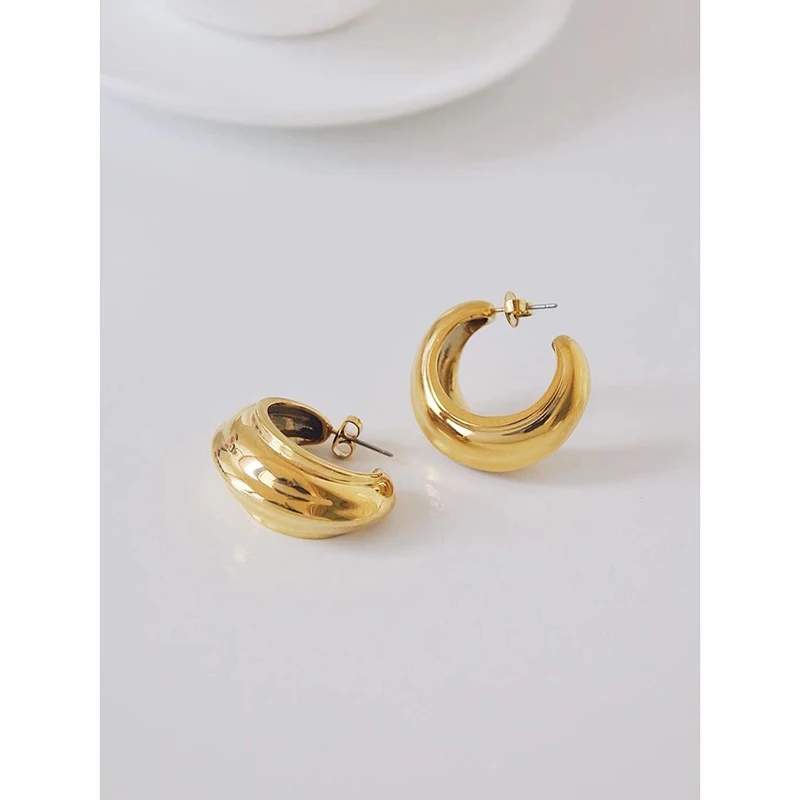 Peri'S Box Шик златни малки открити обеци-халки за жени, ефектни геометрични обеци, минималистичные метални, месингови обеци 2019 . ' - ' . 3