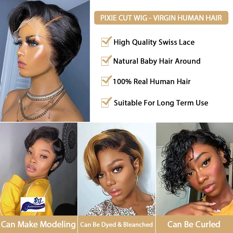 Кратък права перука Боб-pixie от човешка коса, перуки 13x1, Т-образен прозрачен перука, завързана за черни жени, 1Б 27, изберете перука Боб . ' - ' . 4