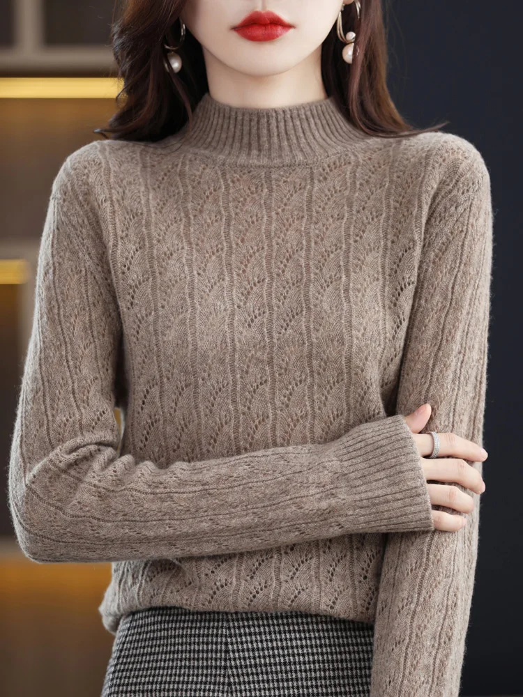 пуловер от 100% чиста вълна, женската половина turtlenecks, кухи пуловер, вълнен пуловер, свободни с дълъг ръкав, тънка трикотажная долна риза . ' - ' . 4
