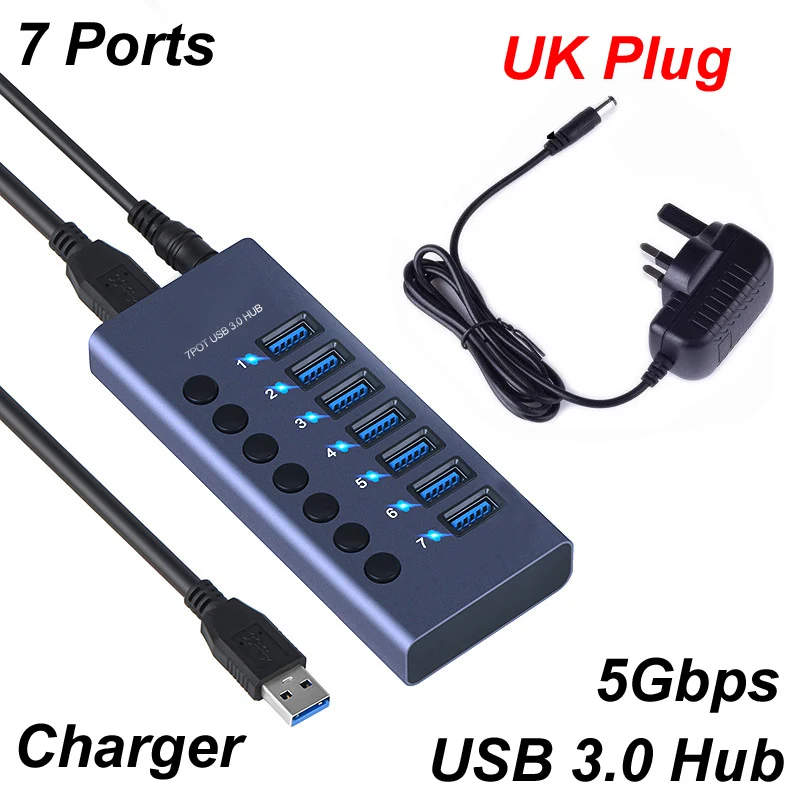 7 Портове USB 3.0 Хъб Зареждане 5 Gbit/с Влак Данни + Мощност ac 12v 3A 36 W Смяна Кабел За мобилен твърд диск клавиатура мишка . ' - ' . 4