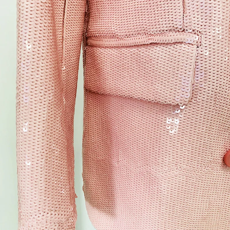 Модерен женски сако с пайети есен 2023, розово вечерно палто с дълъг ръкав, двубортное, с пайети, свободен, със средна дължина, блейзери, рокли . ' - ' . 4