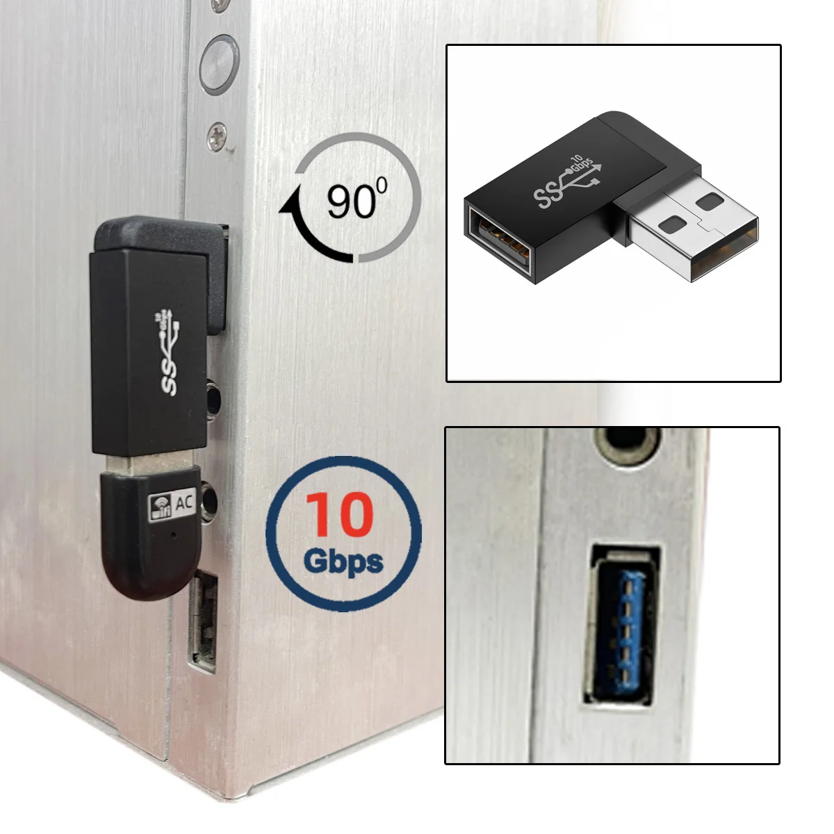 CY 90 градуса ъгъл на USB 3.0 за мъже и жени адаптер за разширяване на Мощност на предаване на данни, видео адаптер 10 gbps . ' - ' . 4