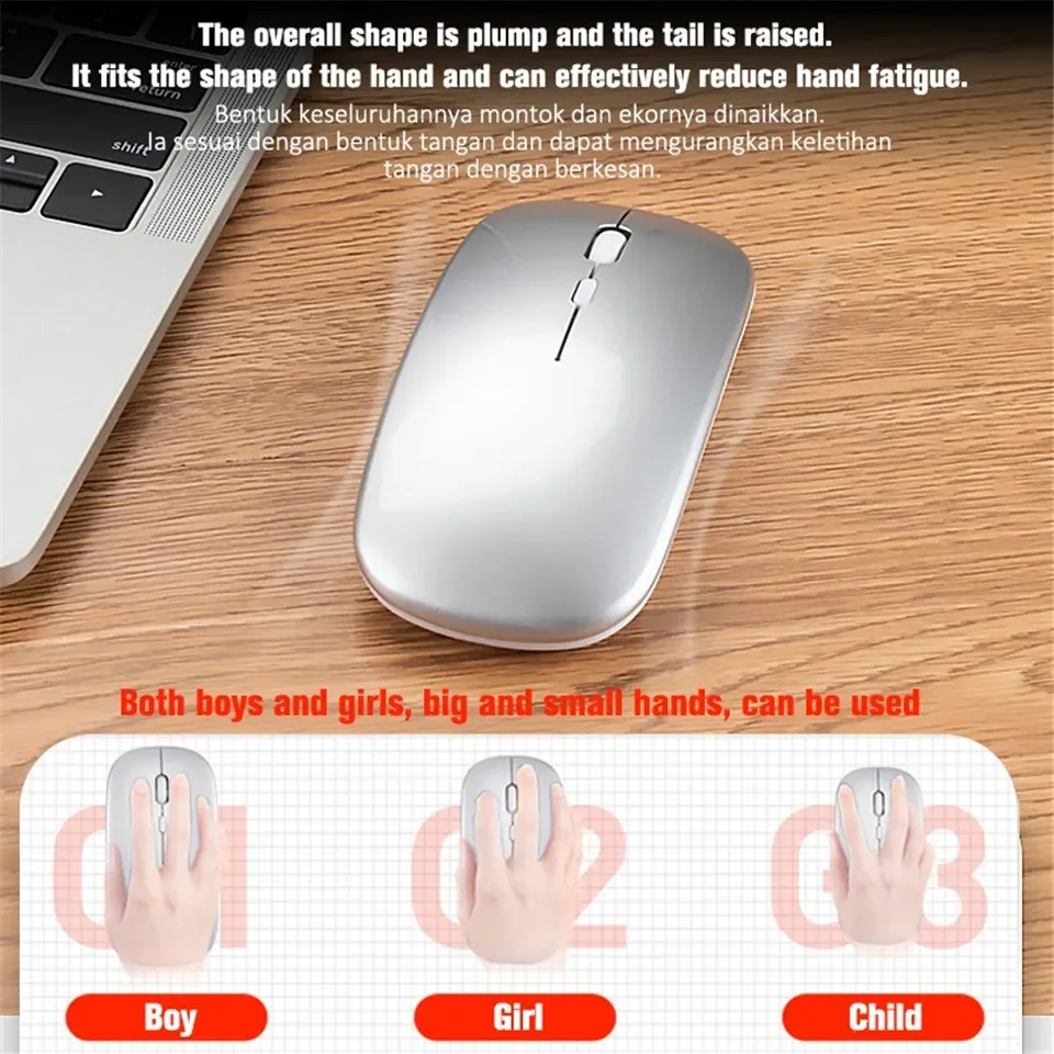 Безжична мишка с Bluetooth, тиха мишка Mause, Wi-Fi, ергономична мини-мишка, USB-оптични мишки за настолни компютри, преносими КОМПЮТРИ . ' - ' . 4