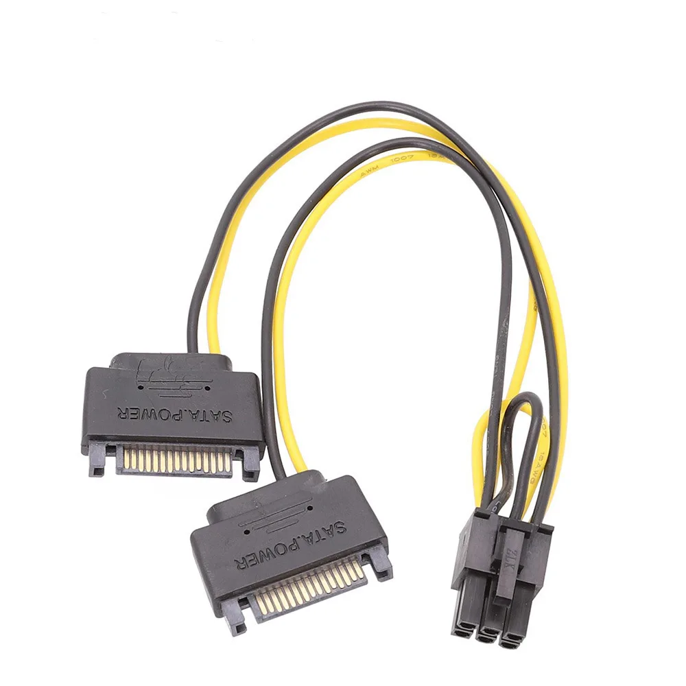 SATA 2x15Pin към видео карта PCI-e 6-пинов штекерный кабел SATA dual 15pin за графика на процесора 6pin штекерный кабел-адаптер 15 см 18AWG . ' - ' . 4