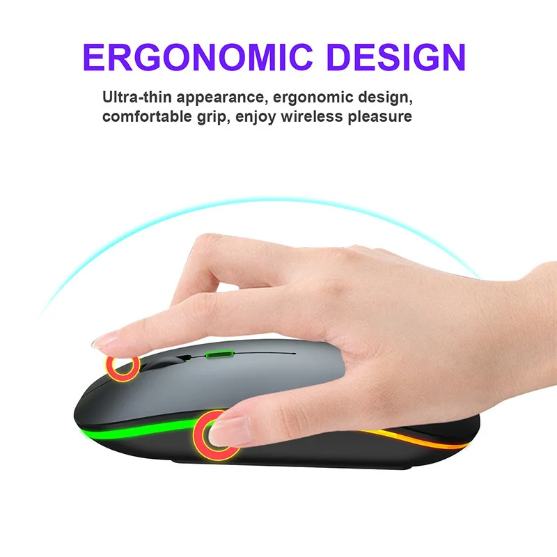Безжична настолна мишка, USB зареждане, Bluetooth, подходящ за персонални компютри, игрови оптични устройства, ергономична и беззвучная, с led подсветка . ' - ' . 4