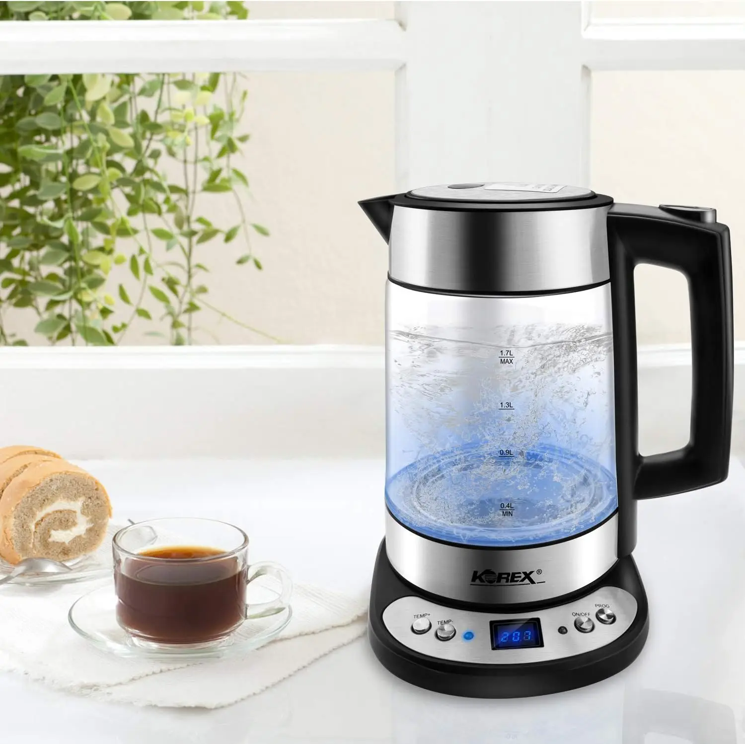 Кана за вода Стъклен Нагревател Бойлер Подходящ за WIFI APP Алекса Google Home Помощник 1.7 Л Отличен за приготвяне на кафе, Чай, мляко, Когато се нагрее прекомерно . ' - ' . 4