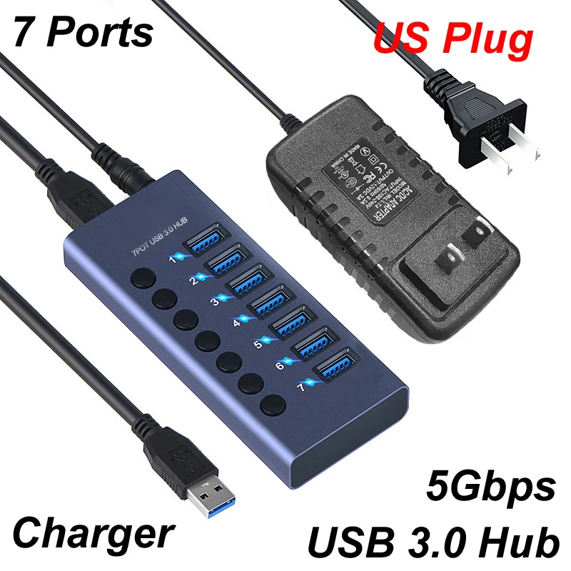 7 Портове USB 3.0 Хъб Зареждане 5 Gbit/с Влак Данни + Мощност ac 12v 3A 36 W Смяна Кабел За мобилен твърд диск клавиатура мишка . ' - ' . 5