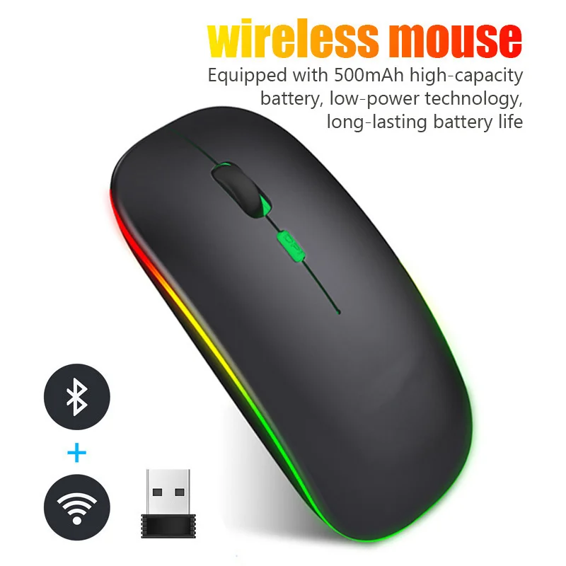 Безжична настолна мишка, USB зареждане, Bluetooth, подходящ за персонални компютри, игрови оптични устройства, ергономична и беззвучная, с led подсветка . ' - ' . 5