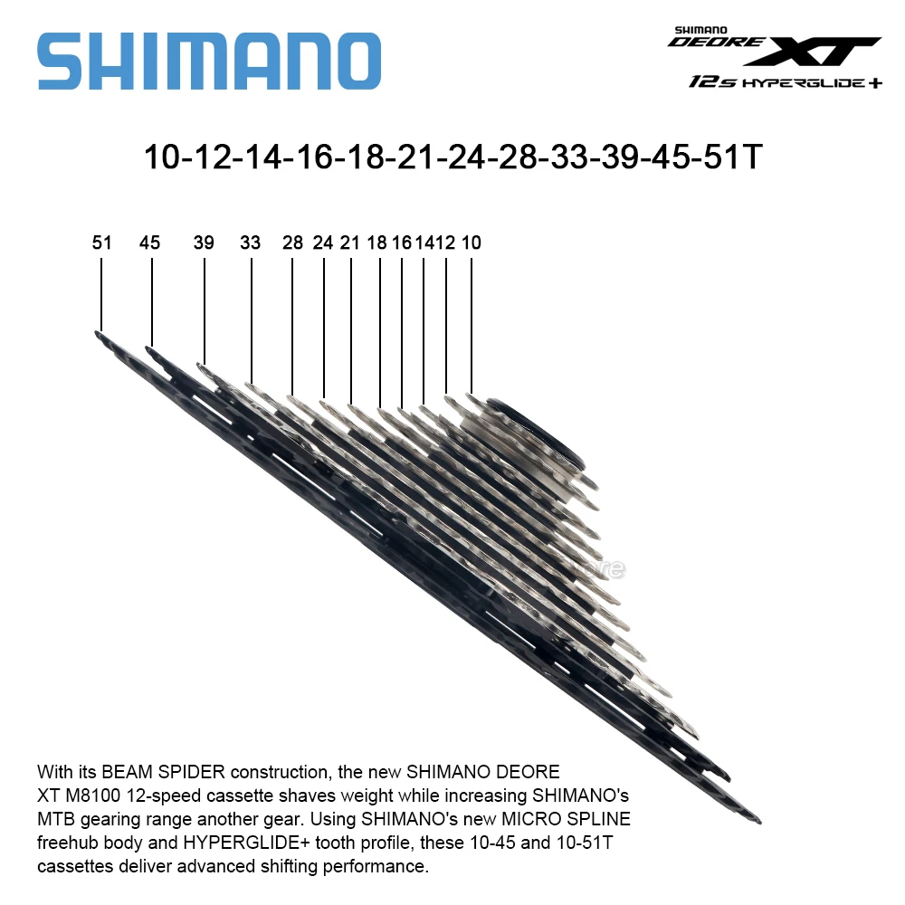 Shimano SLX Deore XT M8100 M7100 M6100 12 Бързо Касета Micro Spline K7 12V Звездичка 10-51 T МТБ Свободно движение 12S Велосипедна Трещотка . ' - ' . 5