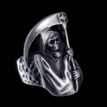 Винтажное мъжки пръстен, бижута за жени, пръстени от сплав с череп в стил готик, пънк, мъжки юбилейна скелет Grim Reaper