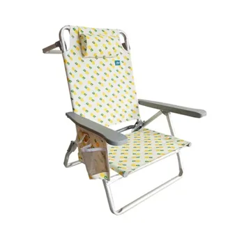 Сгъваем плажен стол с закачалка за кърпи и подстаканником, 5 разпоредби за откидывания, капацитет 275 паунда (ананас)