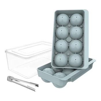 Тава за кубчета лед, 2 опаковки сферична форма за кубчета лед с кутия и щипцом, 2,5-инчов форма за лед за уиски, кутия за съхранение