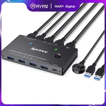 RYRA USB Ключ 8K HDMI KVM Избора USB3.0 Превключвател на 2 порта за Обмен на 4ШТ 3ШТ 2 ЕЛЕМЕНТА Устройства За Клавиатура, Мишка, Принтер Центъра на Монитора