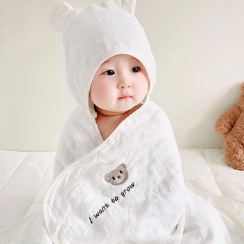 Хлопчатобумажный халат-пончо с качулка, 6-слойное одеало за бебета, кърпи за баня за активен отдих в закрито