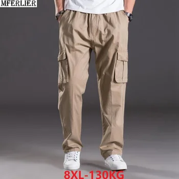 пролетно-летни мъжки ежедневни панталони-карго out door, голям размер 7XL 8XL, стрейчевые панталони в стил сафари, Преки свободни панталони с джоб цвят каки