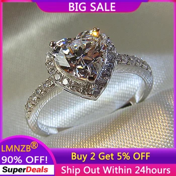 Подарък любов Женски пръстен от естествени тибетски сребро във формата на сърце, натурален висококачествен кубичен цирконий, годежни пръстени