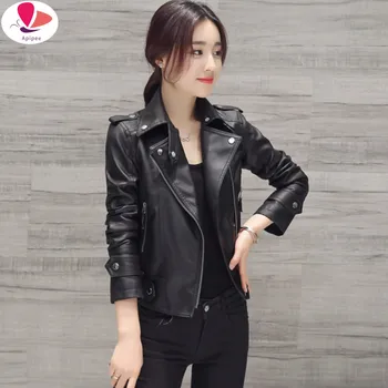 2023 Нови модни дамски гладка мотоциклетни якета от изкуствена кожа, есен-зима байкерская градинска дрехи с дълъг ръкав, черна козина