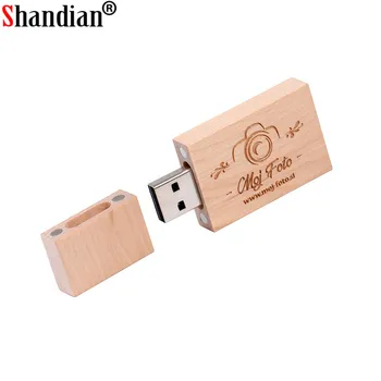 SHANDIAN Дървен малък квадратен блок USB + BOX Флаш памет USB 2.0 64 GB 32 GB 16 GB от 4 GB фотография сватбени подаръци безплатен потребителски лого
