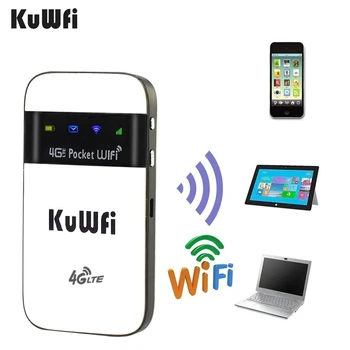 KuWFi Отключване на Lte 4G рутер Mifi Преносим мини точка за достъп Голяма безжичен джобен Wifi рутер със слот за Сим-карта, мрежов адаптер