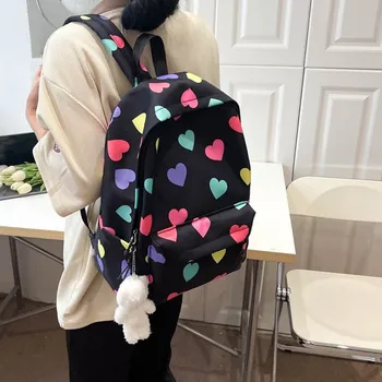 Лято 2023, новата училищна чанта Love, аксесоари с окачване, женски раница, цветни проста ежедневна чанта във формата на сърца, училищна чанта
