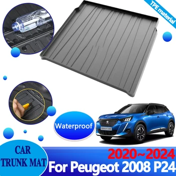 Автомобилни постелки за багажник на Peugeot 2008, аксесоари 2023 2024 ~ 2020, калъф за ски багажник P24, анти-мръсен водоустойчив, килим и възглавница от ТПЭ, подложка за съхранение