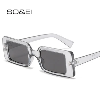 SO & EI Модни малки правоъгълни слънчеви очила, винтажное декорация за нокти, дамски слънчеви очила, нюанси UV400, мъжки леопардово-бежово-слънчеви очила