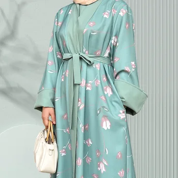 Нов близкоизточен модерен дълга жилетка с принтом Байрам, е мюсюлмански за жени, Дубай Абайя, Макси-халат, кимоно, турска ислямска облекло