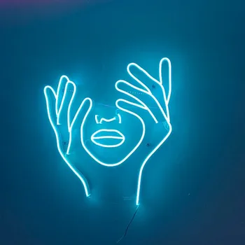 Потребителска неонова реклама с изображение на лицето и ръцете, лого, led лампа, визуален бар, монтиран на стената лампа, абстрактно стенно изкуство, неонови лампи, декорация за дома в стаята, магазин, Ins