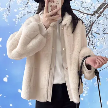 Меховое палто Дамско Късо Есен-зима 2022, Нова мода, Имитация на норкового кадифе, Малко Свободно палто с подплата в западен стил.