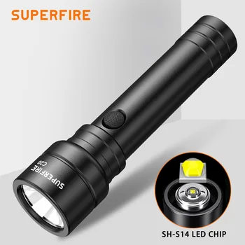SUPERFIRE Led Фенерче USB C, Акумулаторна батерия 20 W Мощен Светлина 5000LM SH-S14 Факел 21700 Батерия за Къмпинг, Лов