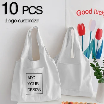 10 БР. Дизайнерска чанта-тоут, чанти по поръчка с логото, бялата чанта за пазаруване, модни дамски пътни холщовые чанти, чанти за през рамо