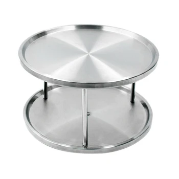 Двуслойни въртяща маса за подправки от неръждаема стомана, въртящ се на 360 градуса тава-органайзер за кухненски плотове