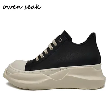 Owen Seak/Мъжки Парусиновая Обувки, Луксозни Обувки, Ежедневни Дамски Обувки Дантела, Увеличаване на Растежа, Черни Обувки На Равна Подметка