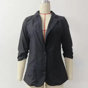 Дамско палто с джобове, стилен женски жилетка свободно намаляване на една пуговице с ревера, ръкав три четвърти, за бизнес, за допълнително