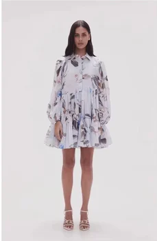 Памук с високо качество, нови постъпления 2023 г., ежедневното винтажное женствена мини рокля с принтом 