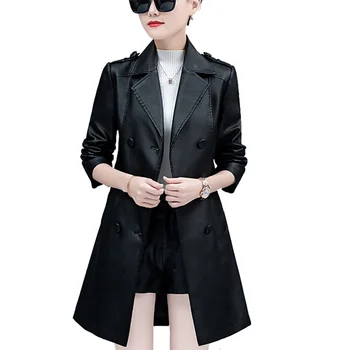 Специален размер 5XL дамски пролетно кожено яке, дамско яке със средна дължина, есен-зима, нова ветровка от изкуствена кожа tide slim-fit