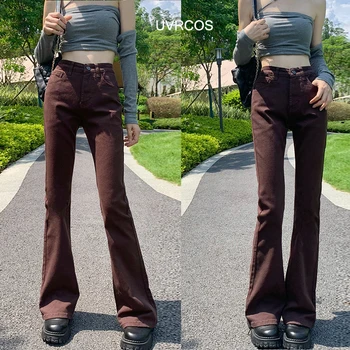 Дънки улични панталони с висока талия възбудена панталони японски черни ластични дънки корейски модерни ежедневни памучни дамски дънки