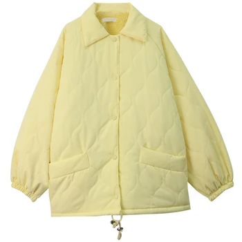 Зимна нова памучен яке, дамски однотонная топло яке с дебела голям джоб, дамско палто с висока яка, модни памучен връхни дрехи голям размер
