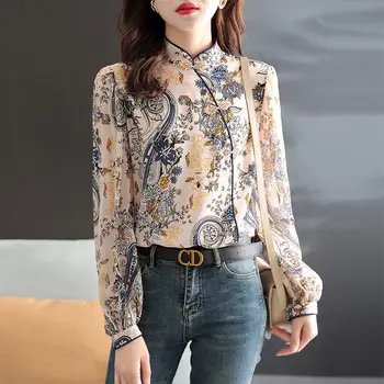 Пролетно-есенните модни блузи с дълъг ръкав и принтом в китайски стил, трендови блузи копчета, новост 2023, потници, тениска universal, дамски дрехи