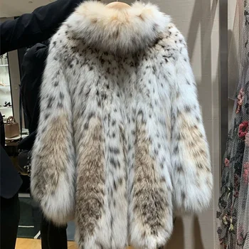 Дамско яке от изкуствена леопардового кожа, зимно палто със средна дължина, с утолщением, имитирующее кожа лисица
