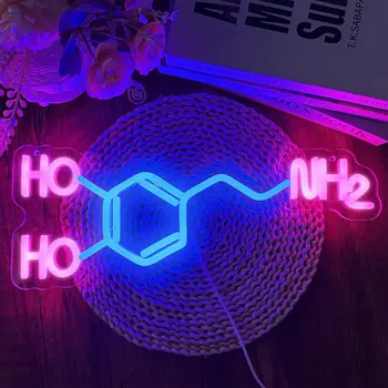 Химическата формула на Неонова реклама Молекула на допамин Неонова лампа за гоблени, монтиран на стената артистичен интериор, персонализиран подарък за надписи