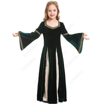 2023 Халат за баня с качулка за cosplay вампир на Хелоуин за момичета, Средновековна рокля от епохата на Възраждането, с костюм на принцеса, дълга рокля за момичета от 4 до 12 години