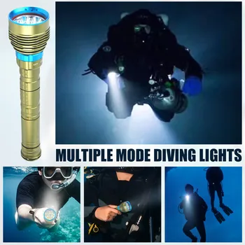 Мощен led фенерче за гмуркане, супер ярък T6/L2, професионален подводен фенер, водоустойчива лампа клас Ip68, която с помощта на батерия 18650